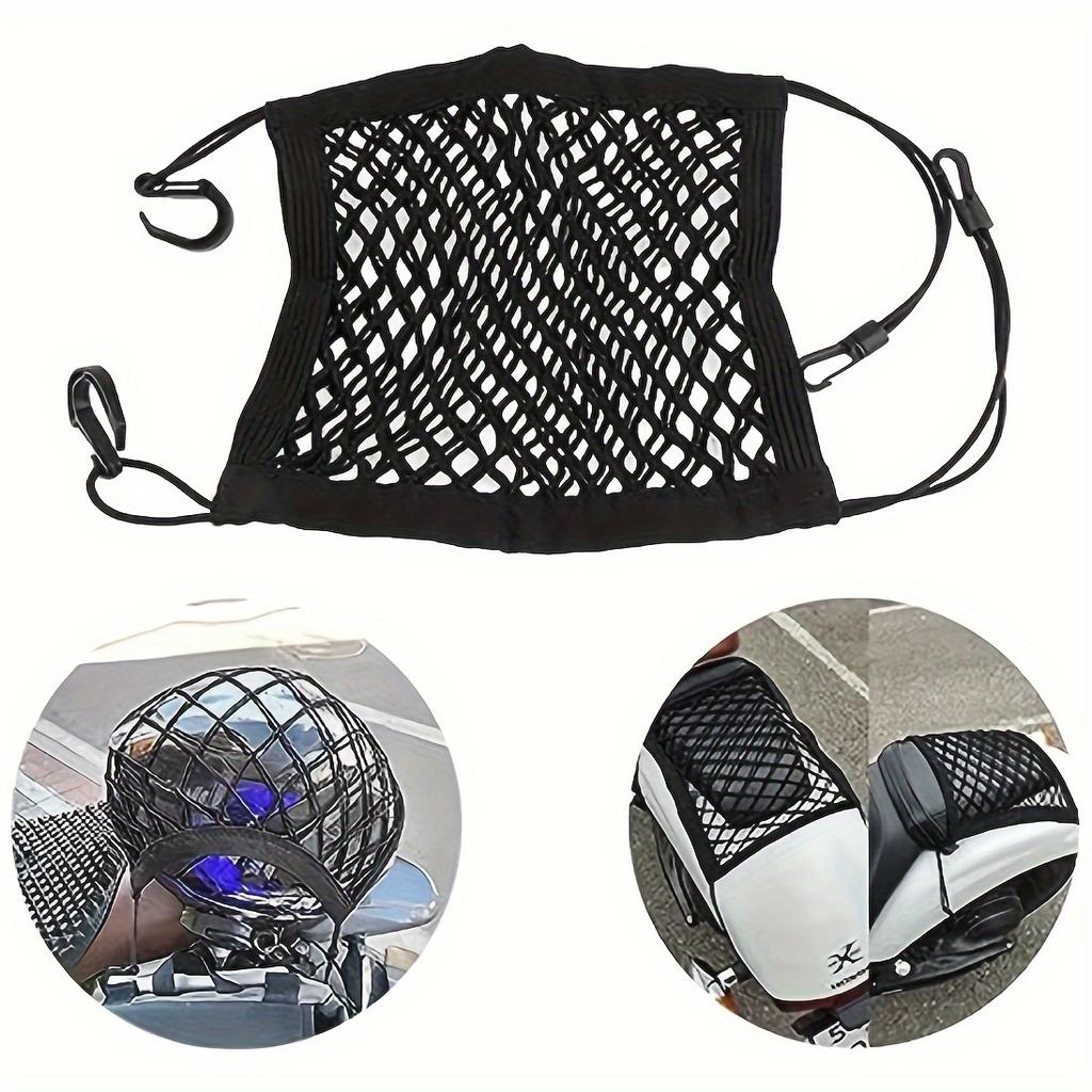 1pc Universal Fit Motorcycle & Scooter Elastic Cargo Net with Helmet Holder, Polyester Mesh Luggage Storage Bag for Bike Tailbox