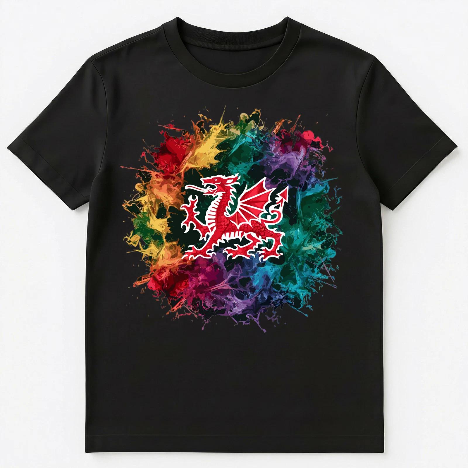 

Colorful Paint Splash Wales Flag Art Graphic Unisex T-Shirt 2XL