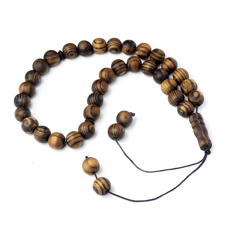 Islamic Muslim Wood Bracelet Pendant Wooden Rosary Beads 33pcs Prayer Bead for Home Women Men Religion Eid Ramadan Gift