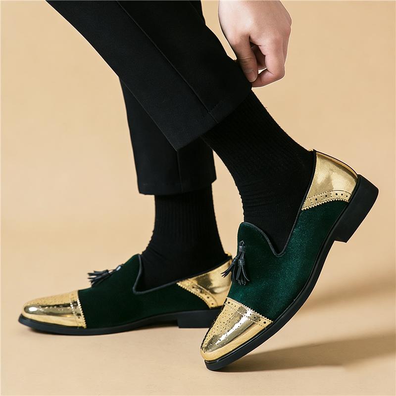 Luxury New Designer Men Velvet Tassels Mixed Casual Brogues Shoes Brand Formal Wedding Dress Homecoming Footwear Zapatos Hombre