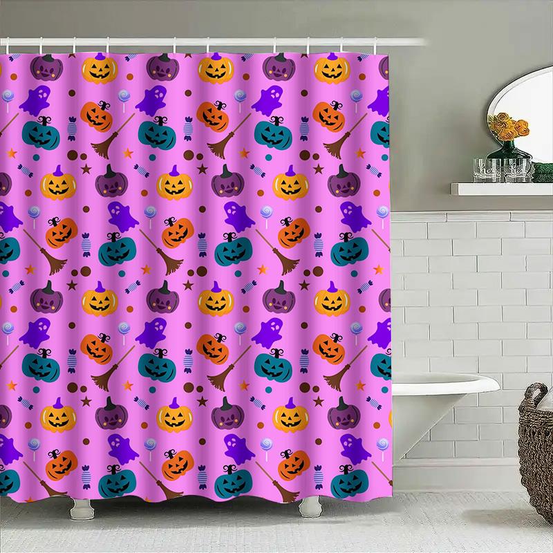 

Tuniu Halloween Striped Shower Curtain Cute Pumpkin Witch Candy Stars Bathroom Decor W60H190(CM)-1 Pcs