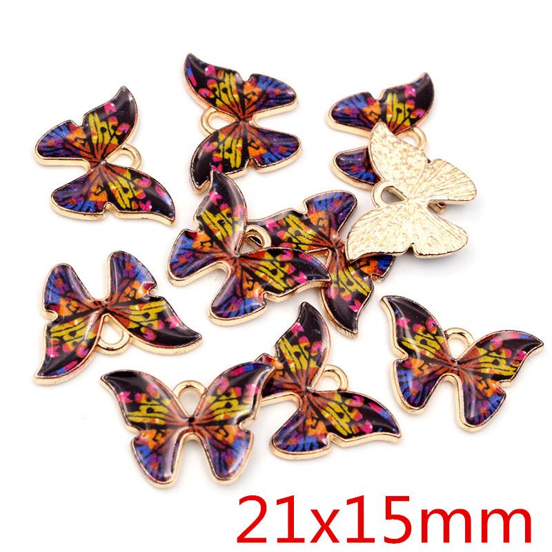 10pcs 21x15mm 19x16mm Colorful Butterfly Charms Pendant Enamel Metal Charms Necklace Bracelet DIY Jewelry Making Accessories