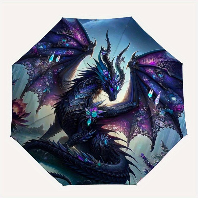 1pc Dragons Moonlit Sky Automatic Opening and Closing Umbrella - Lightweight 3-Fold Design, Suitable for Fans, Travel, Daily Use, Interesting Sha