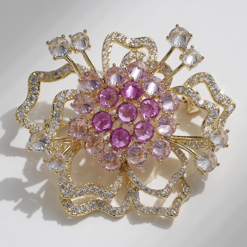 Bo Xin Yun Luxury Pink Floral Hollow Brooch - Versatile Suit Jacket Pin