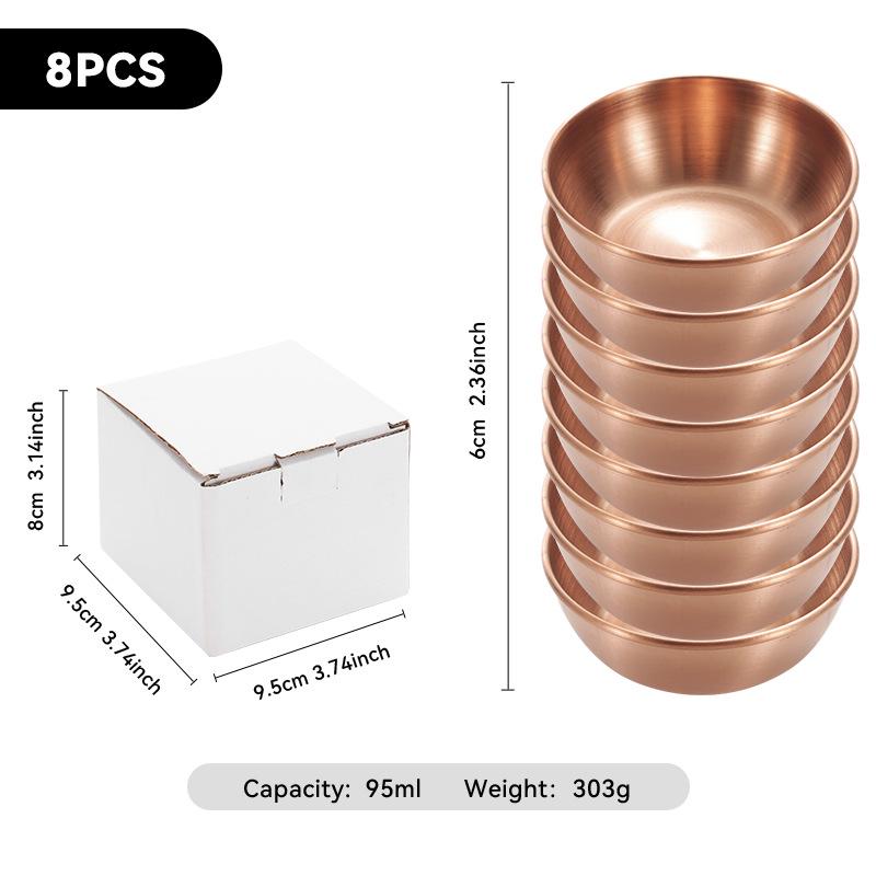 4-Piece Set of Gold 304 Stainless Steel Round Seasoning & Dipping Bowls for Soy Sauce