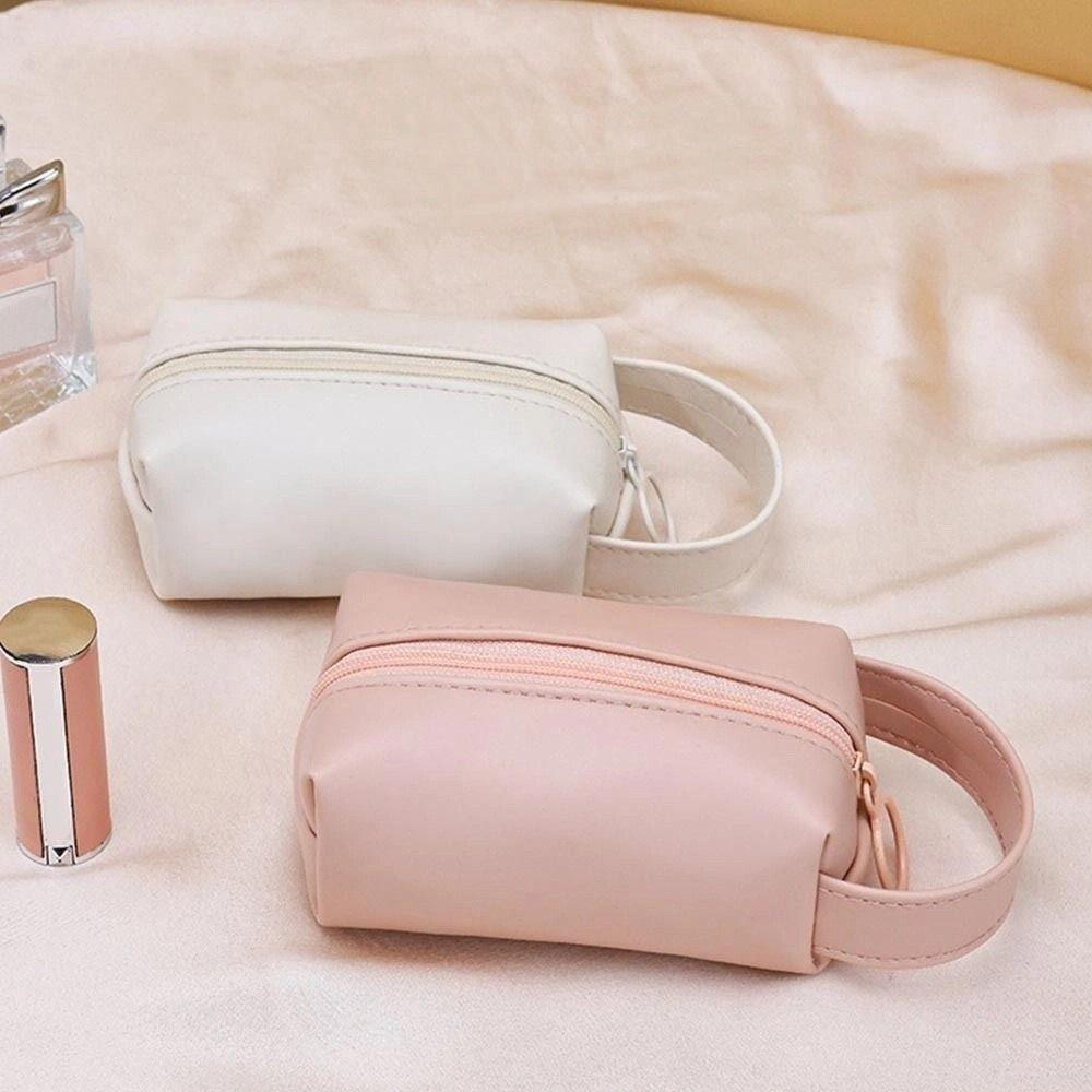 Portable PU Makeup Bag Handle Travel Toiletry Bag Simple Mini Cosmetic Bag Camping