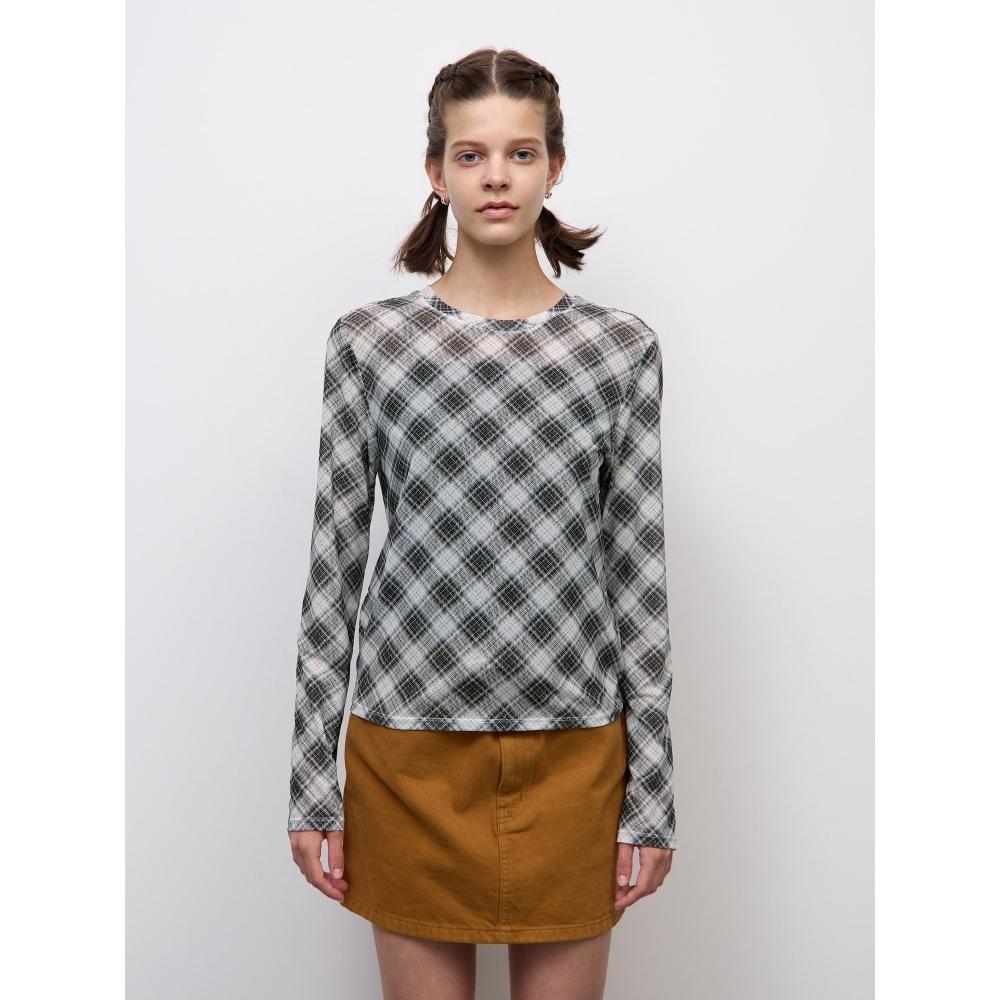 Gu By Uniqlo Sheer Check T  Long Sleeve  Pf