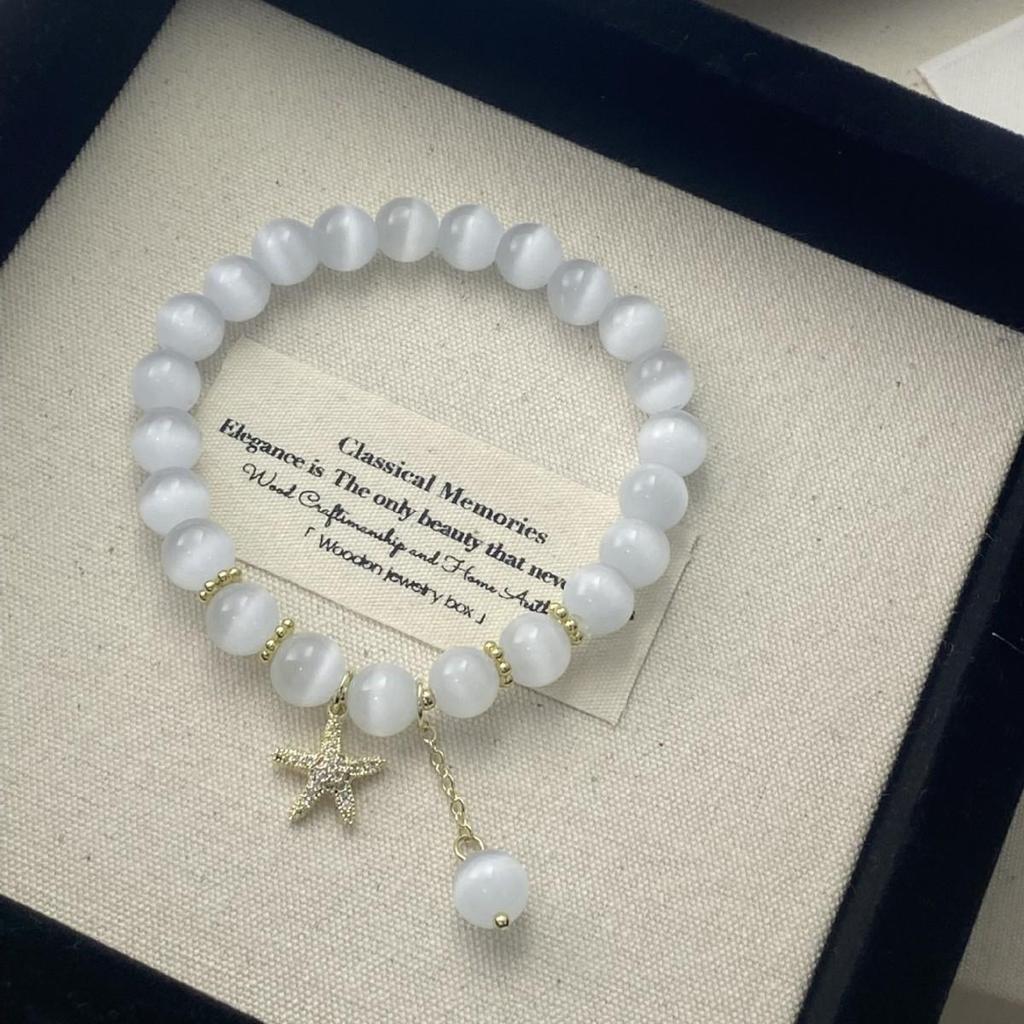 Exquisite French Zirconia Starfish & Cat's Eye Beaded Bracelet