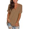 Summer V-neck Solid Color Double-sided Slit Short Sleeved Loose Women's T-shirts