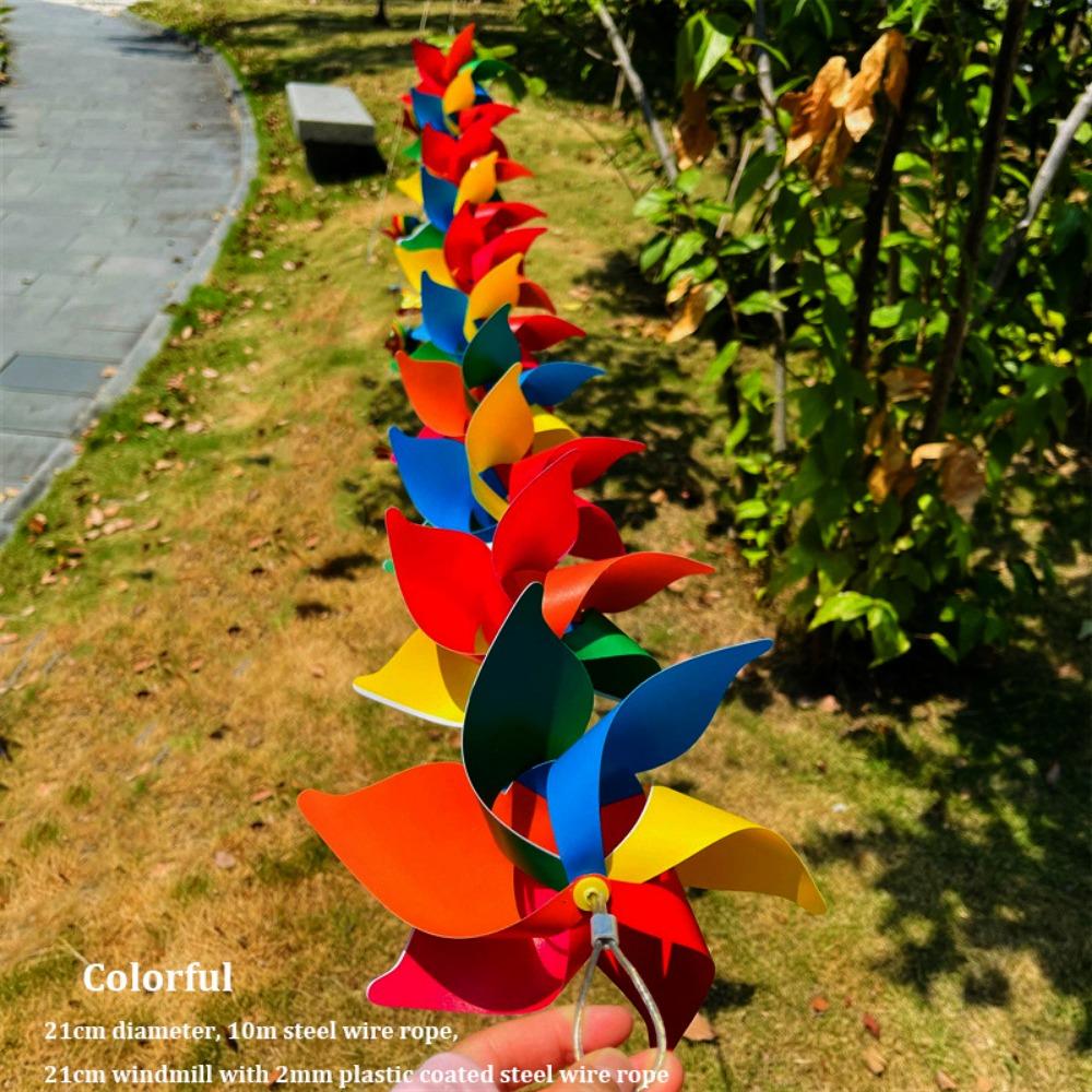 10pcs Handmade Striped Circular Wire Rope Windmill Colorful Suspension Windmill Yard and Garden