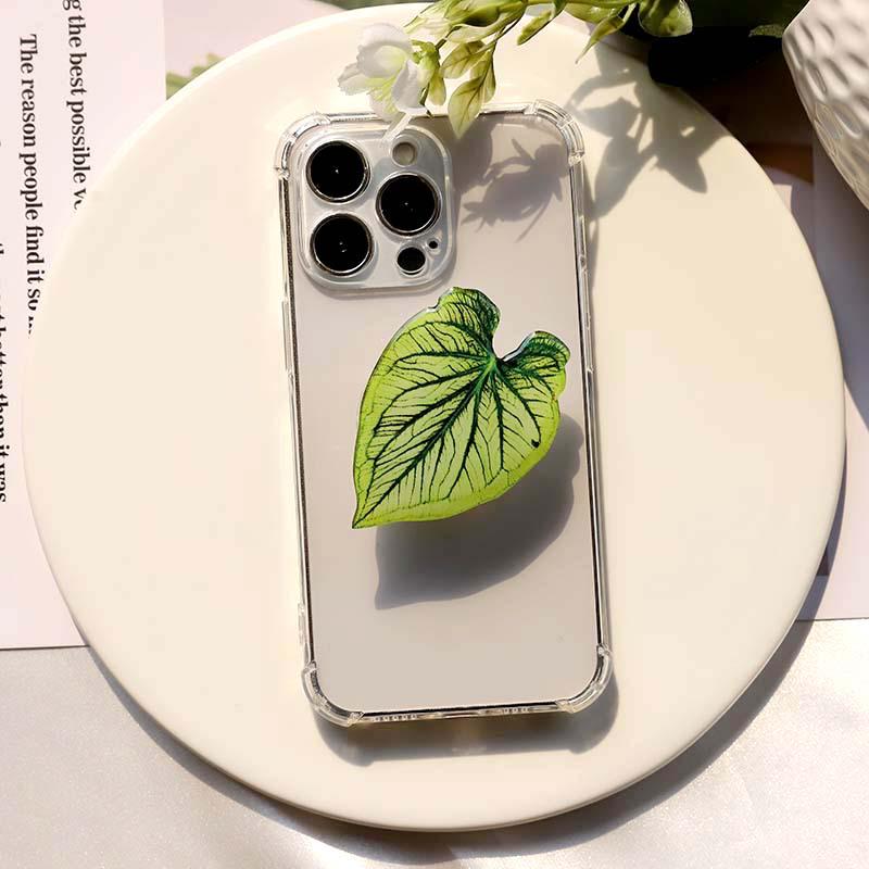 Foldable Acrylic Mobile Phone Stand with Simulated Plant Leaf Design