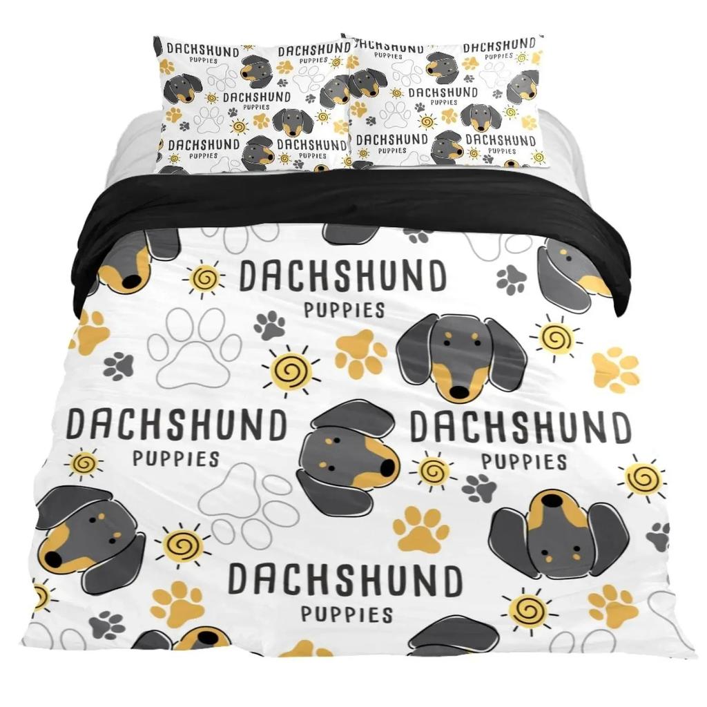 Dachshund Duvet Cover Collection Cartoon Style Dachshunds King Size Bedding Collection For Dog Lovers Kids Teens 23Pcs Twin Comforter Cover