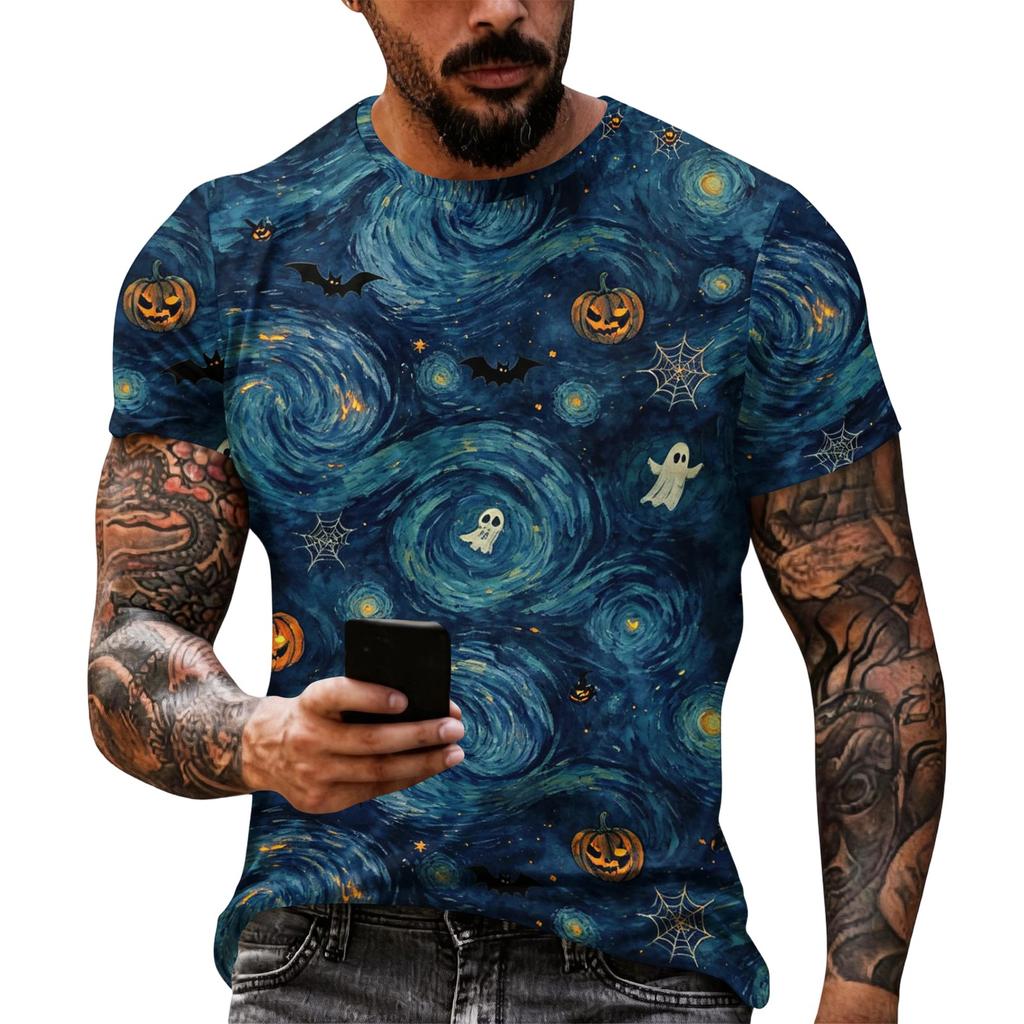 Men's Halloween Printed Short Sleeve T Shirt Loose Fit Casual Summer Daily Wear Top Comfortable Breathable Fabric Unique Graphic Design