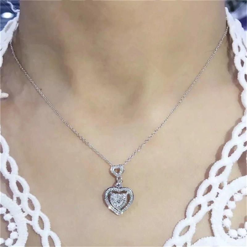 Huitan Luxury Heart Pendant Wedding Necklace for Women  Color/Gold Color Inlaid Shiny Cubic Zirconia Fashion Neck Jewelry