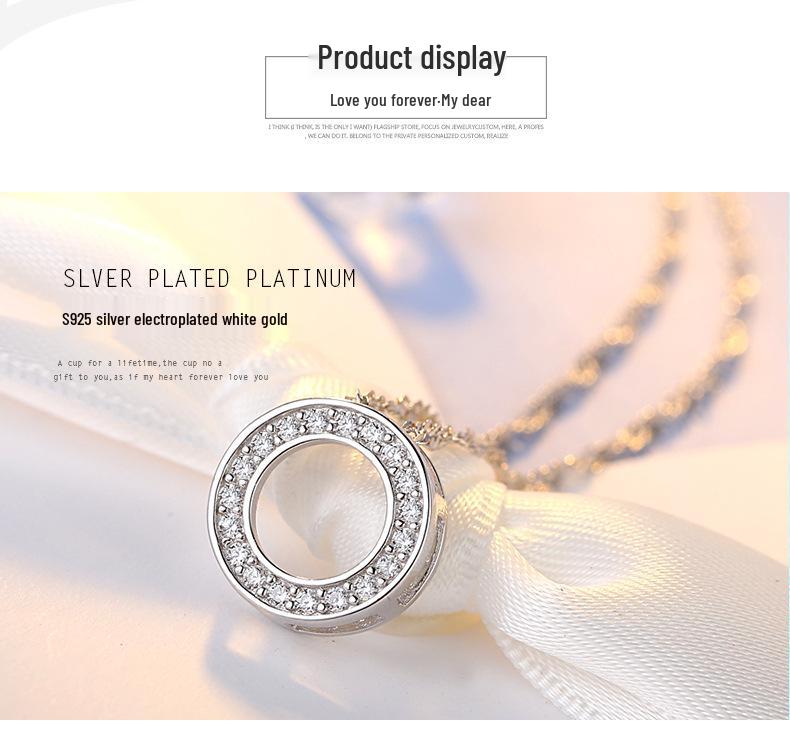 925 Sterling Silver Halo of Love Pendant Necklace, Micro-Paved Korean Fashion Jewelry