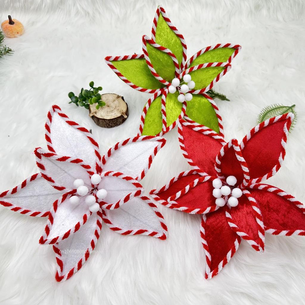 26cm Christmas Flower Red/green Glitter Fleece Simulation Fake Flower Xmas Tree Pendants Merry Christmas Flower Hanging Ornament