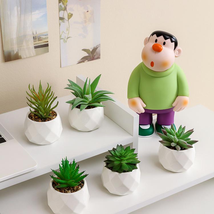 Small Indoor Potted Succulent - Artificial Green Plant Ornament for Home, Office, or Desktop Decor