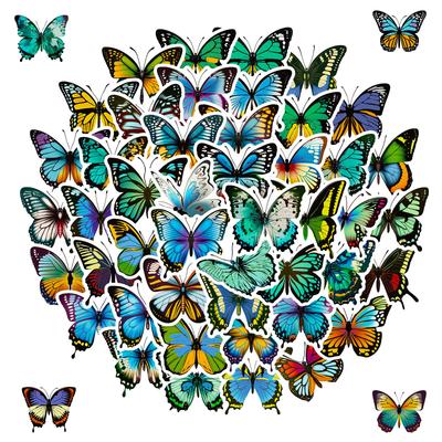 50 Blue Flower Butterfly Stickers Colorful Butterfly Graffiti Stickers