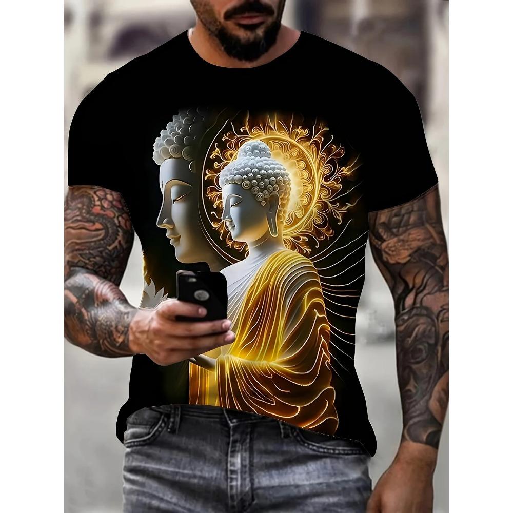 Fashionable Men's Loose T-Shirt with Animal Pattern, Short Sleeve, Crew Neck, Street Style Clothing