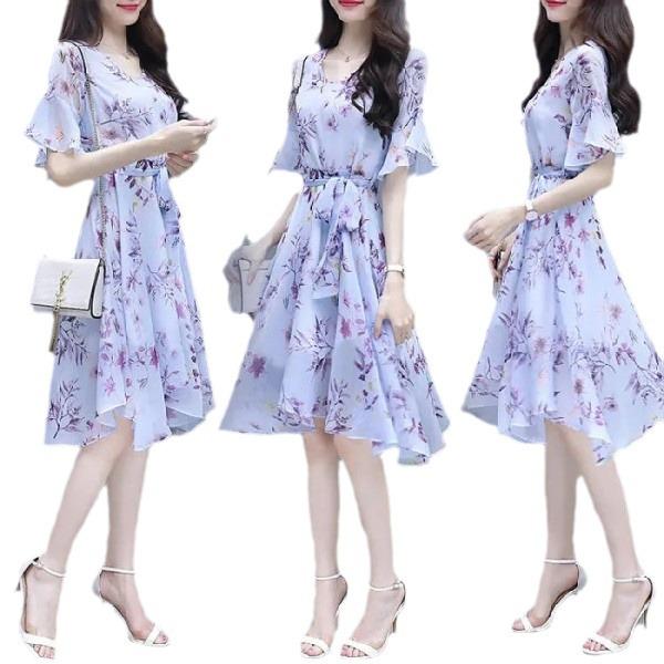 2025 Summer Women's Slim Waist Midi Floral Dress
