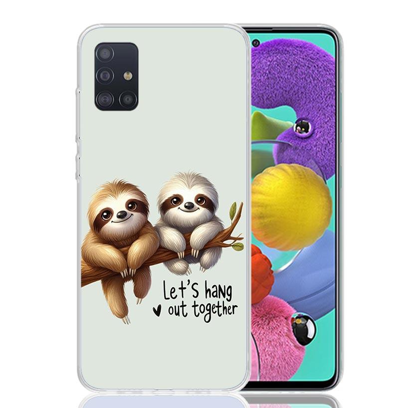 Animal Cute Cartoon Sloth Coffee Phone Case For Samsung Galaxy A52 A32 A22 A12 A02S A50S A30S A51 A31 AA71 Note 20 Ultra 10 S10