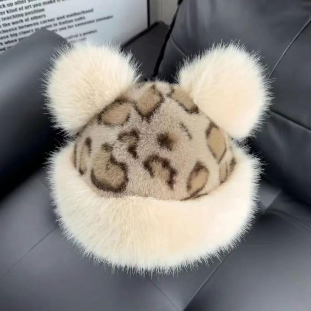 Niedliche Plüschmütze mit kleinen Bärenohren für Damen im Winter, vielseitige Mütze, die das Gesicht kleiner erscheinen lässt, mit Ohrenschutz, plus Samt, warme nordostmongolische Mütze