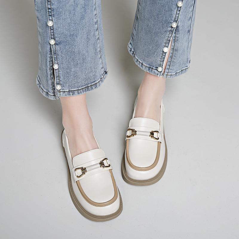 2024 Spring Single Shoes Flat Heel Fashion Women Shoes PU British Style Small Leather Shoes Fashion Luxury Women Shoes
