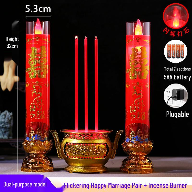 Double Happiness LED Windproof Candle: Dragon & Phoenix Design for Weddings - Safe, Smokeless, Large.