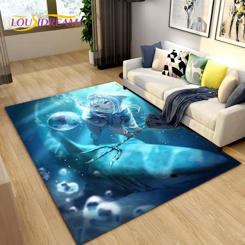 Gawr Gura Hololive Cute Anime Shark Area Rug,Carpet Rug for Living Room Bedroom Sofa Doormat Decoration, Kids Non-slip Floor Mat