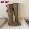 Fashion New Fashion Lace Up Ladies Knee High Boots Shoes Flock Women Long Modern Boots Female With Height Increasing Shoes