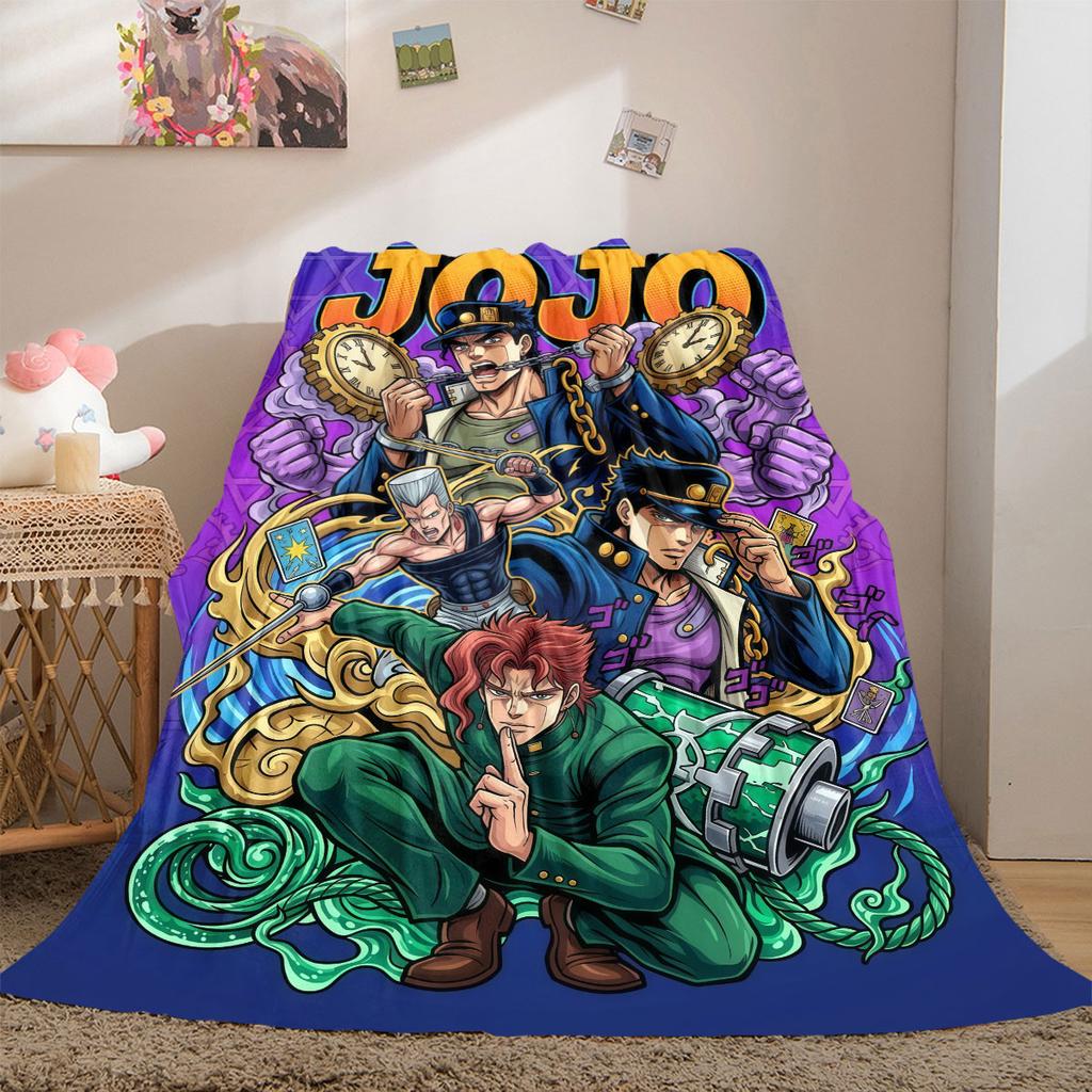 JoJo's Bizarre Adventure Flanelldecke mit Aufdruck, Bettwäsche im Cartoon-Design für Sofa, Gemütliche Heimdekoration, Reise-Picknick-Decke_LIAN