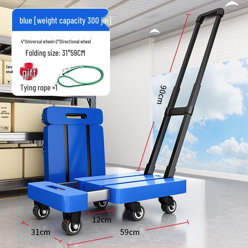 

Foldable Retractable Pushcart: Portable Flatbed Cart with Drawbar for Hauling and Moving Goods.