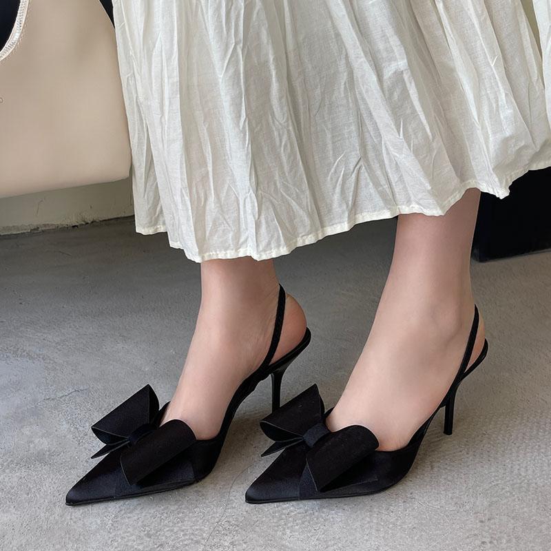 Fashion Big Size 43 Elegant Women Heeled Sandals Shoes Female Pointed Toe Footwear Fashion Butterfly-Knot Ladies Heels Sandals Shoes