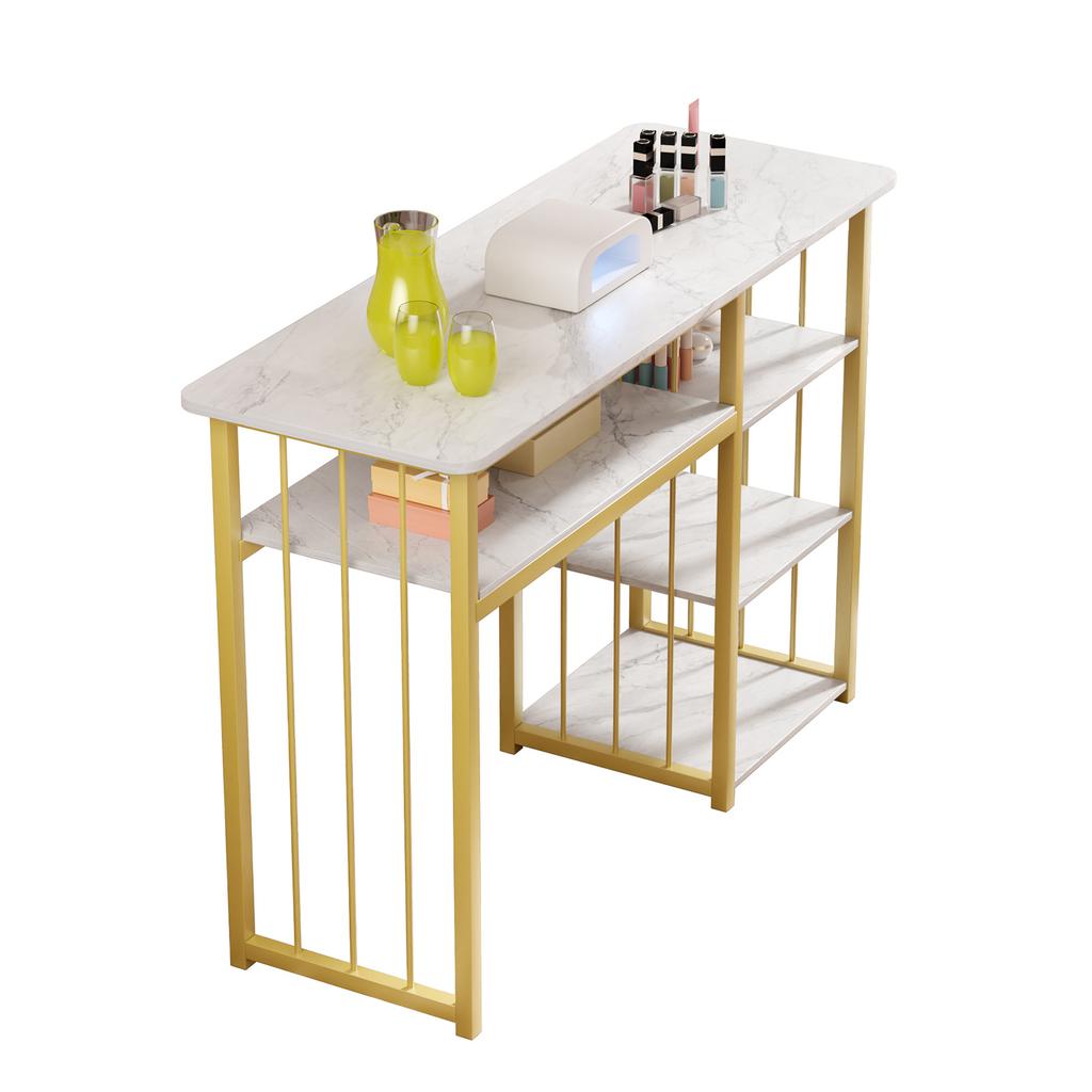 Professional Manicure Workstation with Marble-effect Design, Featuring A White Hand Rest Cushion, Specifically Designed for Use