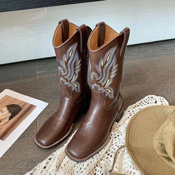 

Fashion Middle Heel Slip on Women s Half High Boots Spring Autumn Comfortable and Elegant Waterproof Offer Pu Ladies Mid Calf Shoes Sale 35