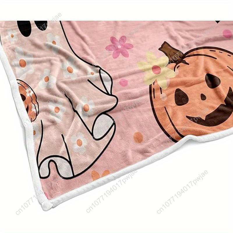 Pink Halloween Throw Blanket, Cute Spooky Ghost Pumpkin Bat Cozy Soft Blanket, Funny Pink Halloween Boo Flannel Baby Throw and B