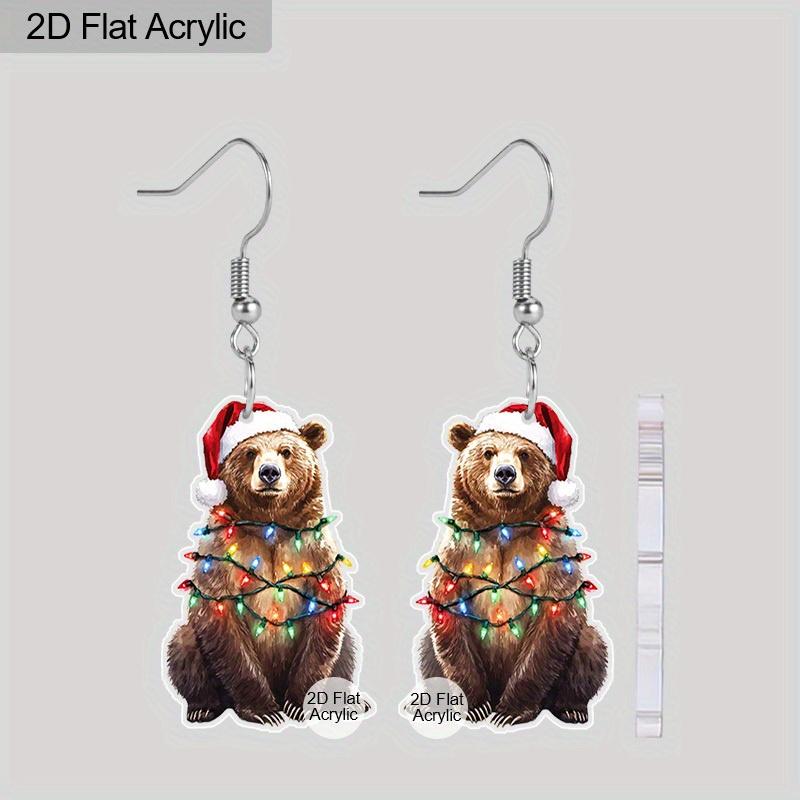 

Плоские 2D серьги-подвески в виде медведя в рождественской шляпе, идеально подходят для подарков на вечеринку, украшений и рождественских подарков.