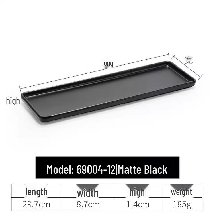 Black Melamine Japanese Sushi Tray - Long Shallow Plate for BBQ & Food Arrangement