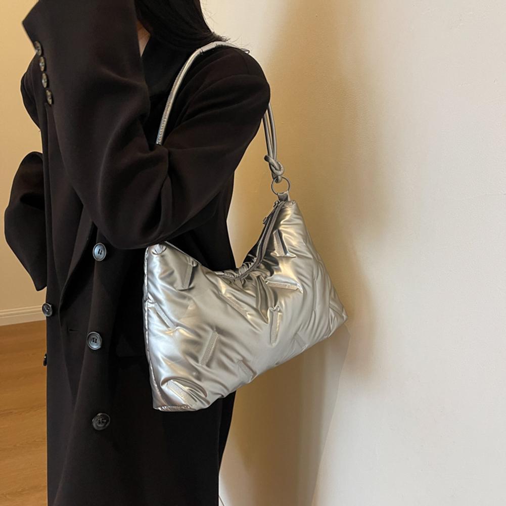 

2024 зимние космические хлопковые женские сумки на плечо, корейские стеганые сумки-тоут с вышивкой, модные сумки с подкладкой подмышками серебряный