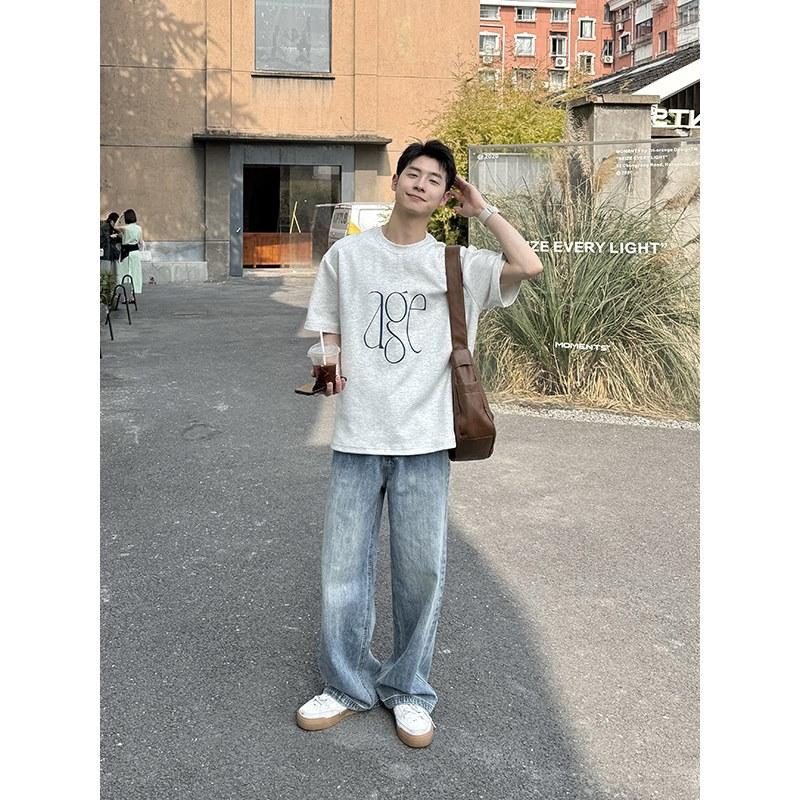 Washed old blue straight loose jeans autumn men's and women's new long pants casual versatile simple