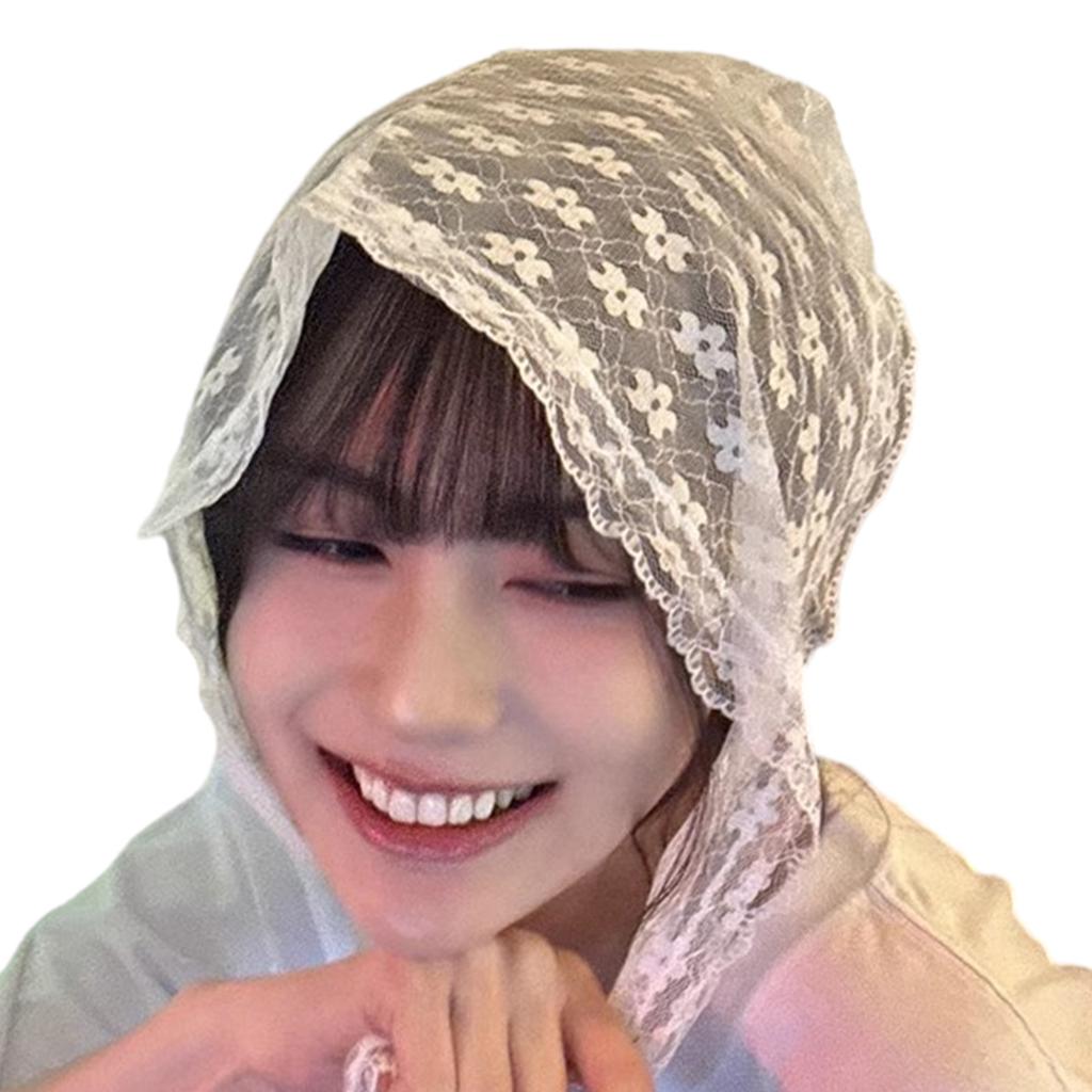 Adjustable Lace Hair Scarf For Women Soft Fabric Head Wrap Accessory White Elegant Style 80cm Multi Purpose