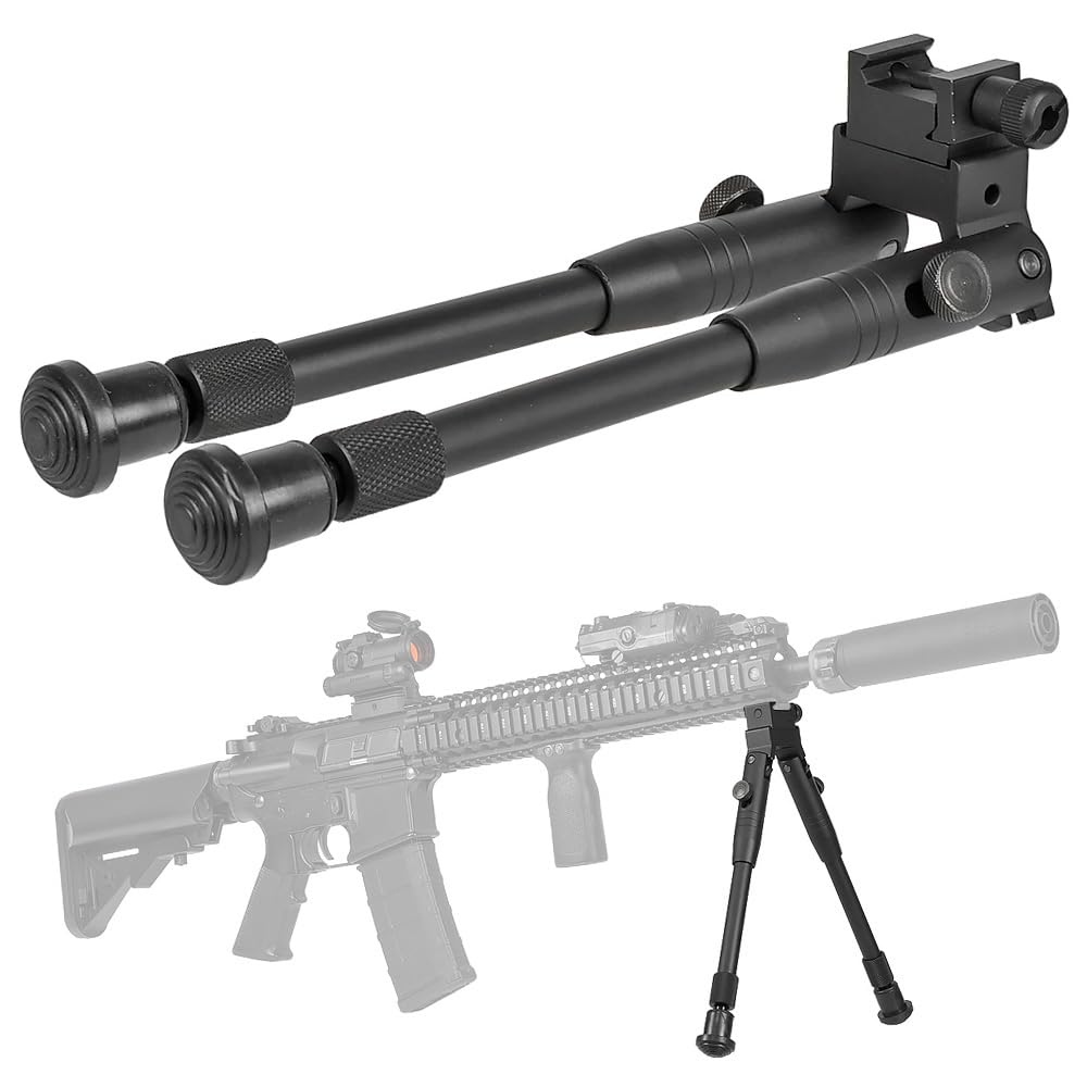 Ryohin Buhin E&C Folding Tactical Bipod with Telescopic 20mm Rail, Aluminum, Black