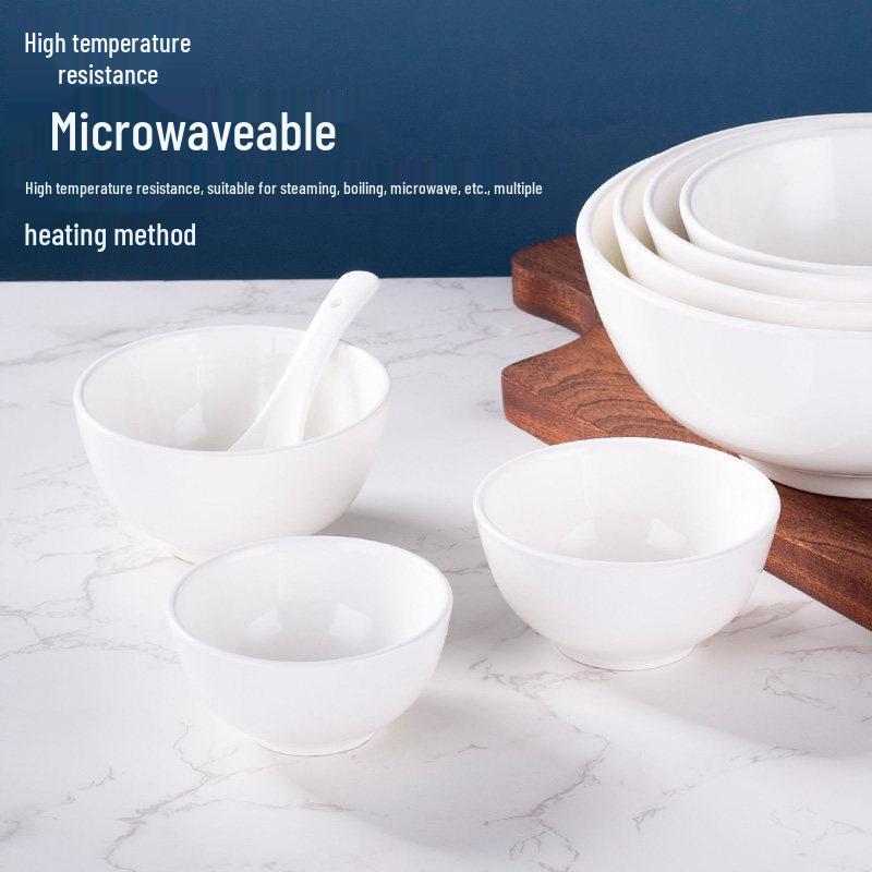Thickened Ceramic Bowls for Rice, Breakfast, Soup, Noodles - Pure White