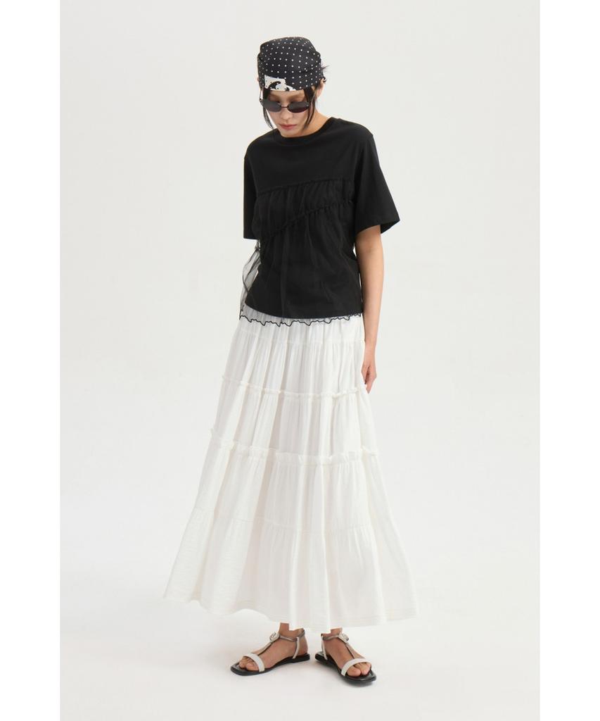 LUCKY CHOUETTE [Re-Order] Shirring Back Banding Long Skirt (Dark Ivory) Lfkax25560Ivd