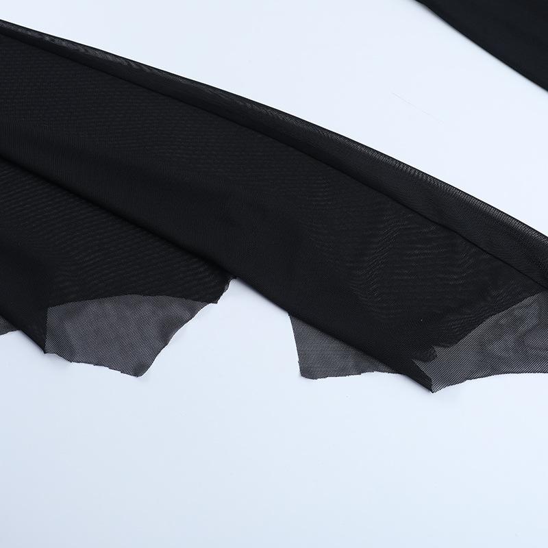 Halloween Gothic Mesh Smock Women Vintage Streetwear Witch See Through Bat Sleeve Crop Blouse Sexy Cosplay Clothes Femme