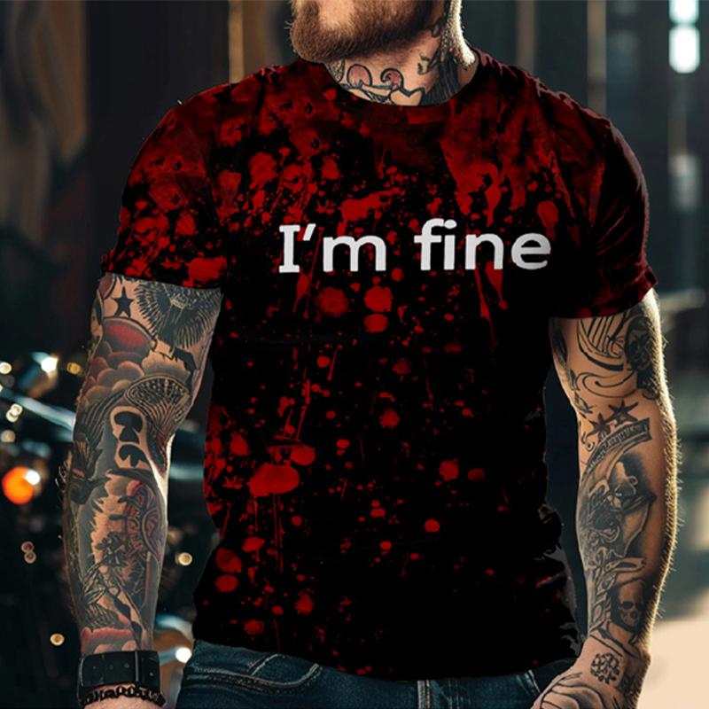 Halloween Horror Men's T-shirt Blood 3D Printed Round Neck Short Sleeved T-shirt