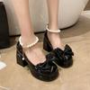 Fashion Hot Selling Women's Thick Heel Shoes Autumn2025  New Round Head Shallow Mouth Butterfly Knot Thick Sole Anti-slip High Heels