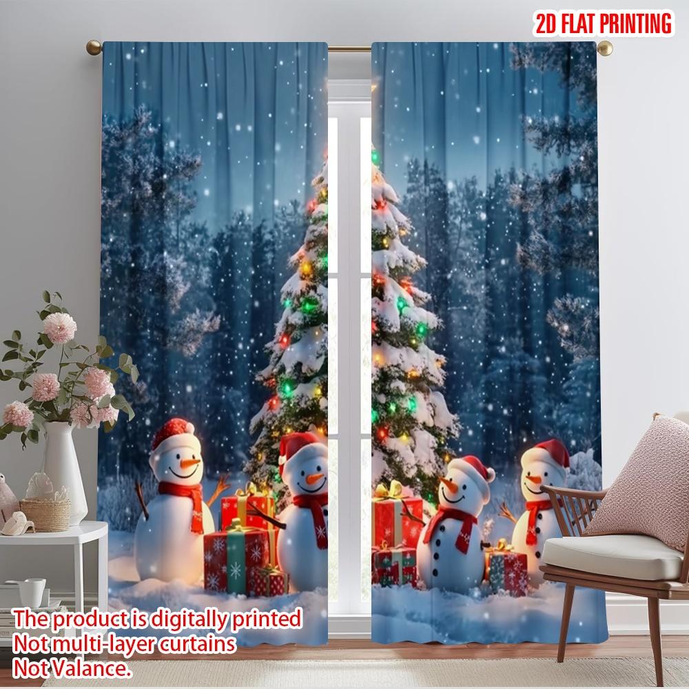 

2pcs 2D plane printing Curtains Snowman Christmas Tree Gifts (2) Durable 100% Polyester Fabric (without rod) Home Decor Perfect 100*130 Grommet Top 1pcs