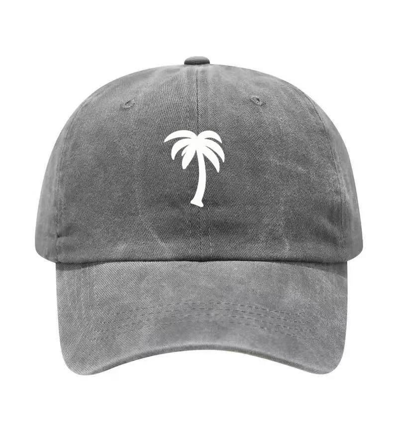 Palm Tree Printed Washed Cotton Adjustable Baseball Cap Classic Snapback Dad Hat Breathable Hat Golf Fishing Outdoor Sun Cap