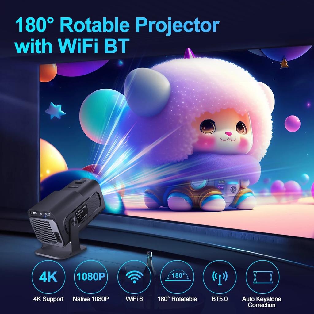 Mini Proiettore Smart 2025 WiFi 6: Portatile Full HD 1080p 4K, Keystone Auto, Zoom E Supporto 120° - 2